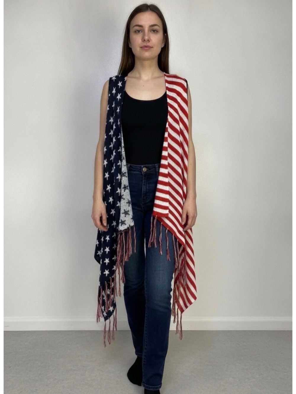 One World XL Knit Vest American Flag Pattern Sleeveless Cardigan - Picture 8 of 8